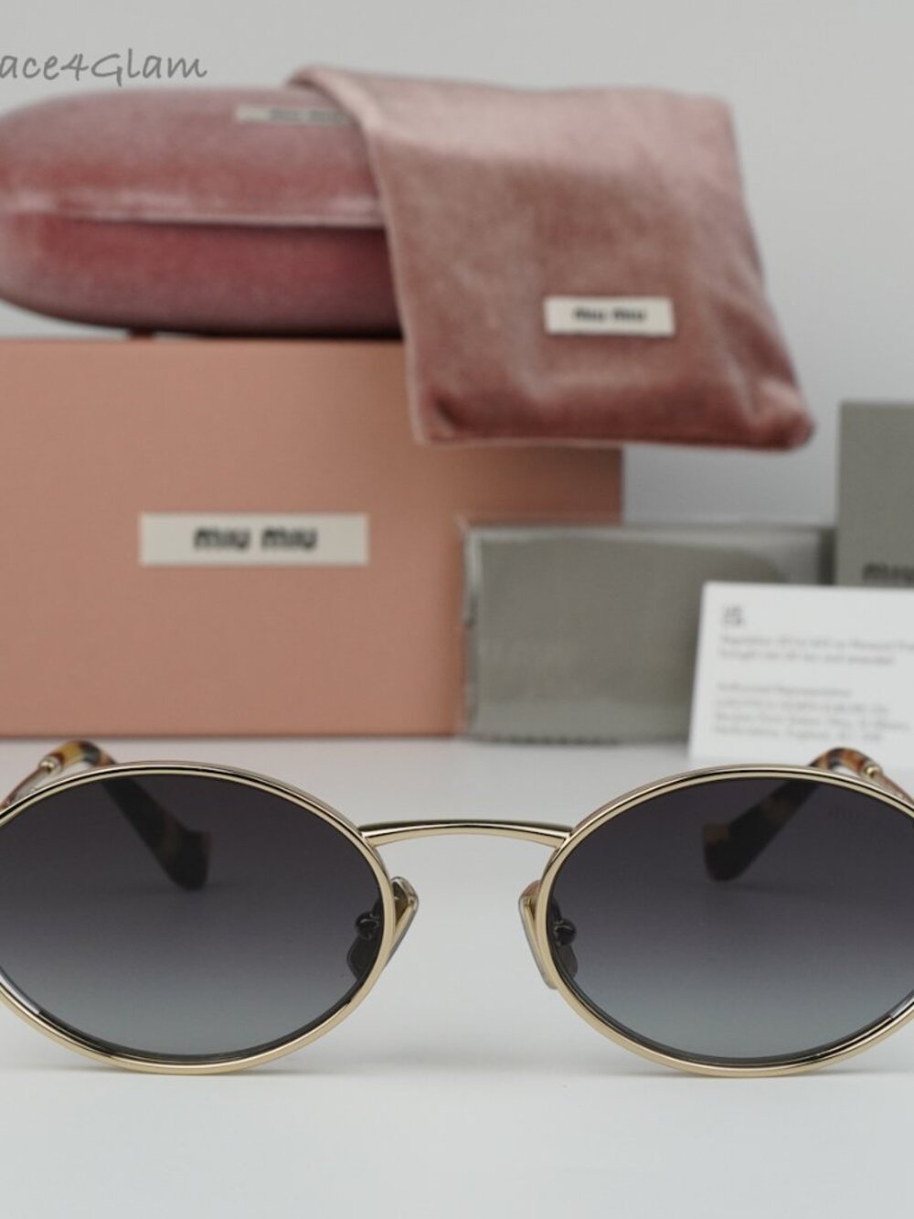 Miu Miu Men Sunglasses Pale Gold Grey Gradient Oval MU52YS ZVN5D1 BRAND NEW